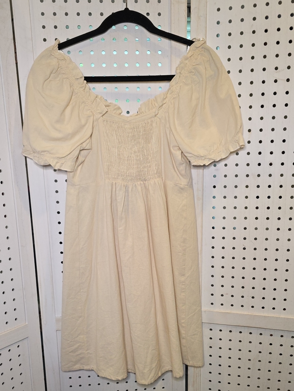 Vera Modo Cream Puff Sleeve Square Neck Mini Dress Linen Blend NWT XS - Picture 7 of 7